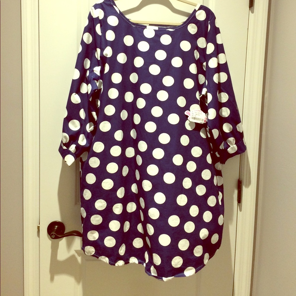 Lolly Wolly Doodle Navy Blue and White Polka Dot Dress